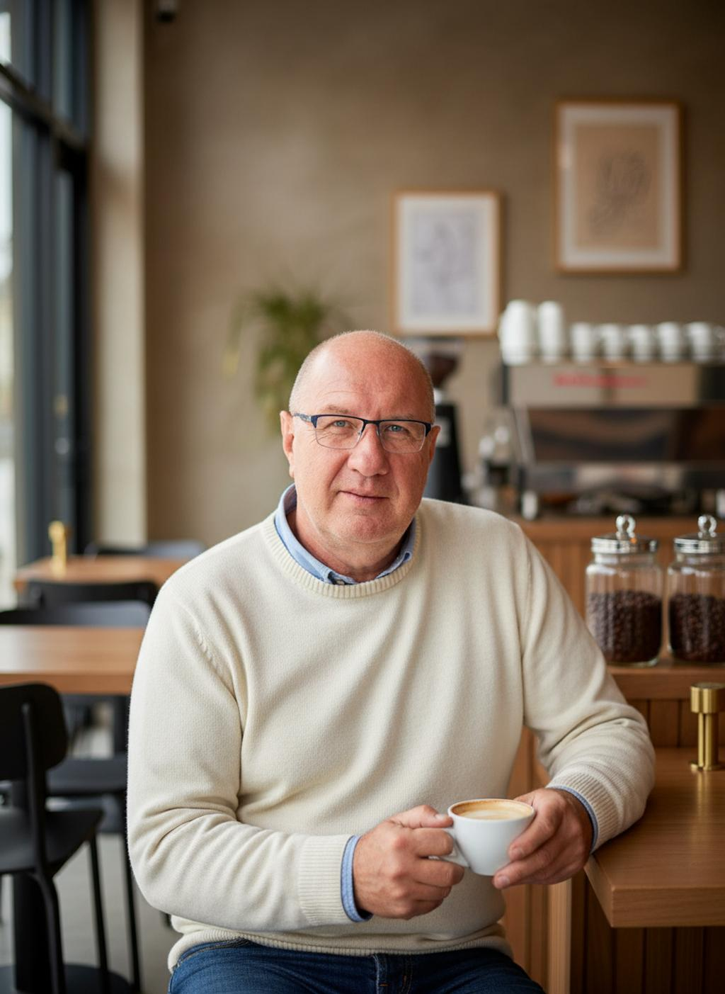 Peter Zickenrott bei einer Tasse Kaffee